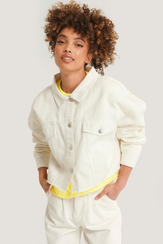 NA-KD Cropped Oversized Denim Jacket White