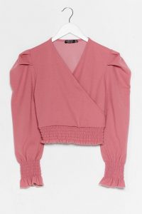 Nasty Gal Don’t Ruche It Wrap Crop Top Pink | puff shoulder tops