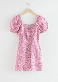 Srories Fitted Puff Sleeve Mini Dress Pink Floral