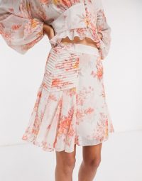 Forever New pin tuck mini skirt co ord in orange floral print