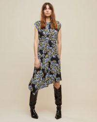 JIGSAW GRAPHIC POPPY RUCHED DRESS BLACK ~ asymmetric hemline dresses