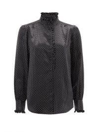 MARC JACOBS RUNWAY High-neck ruffled polka-dot silk-satin blouse ~ black and white spot blouses