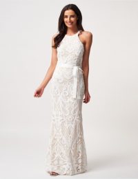 FOREVER UNIQUE Ivory Embellished Racer Maxi Dress ~ applique mesh detail dresses