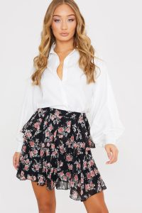 JAC JOSSA BLACK FLORAL PRINT TIERED SKIRT / ruffled skirts