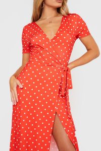 JAC JOSSA RED POLKA DOT WRAP MAXI DRESS