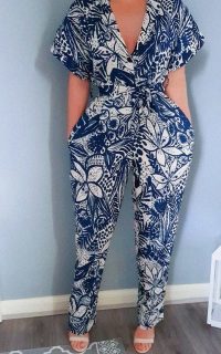 IKRUSH Kara Printed Jumpsuit in Navy / blue flower print jumpsuits