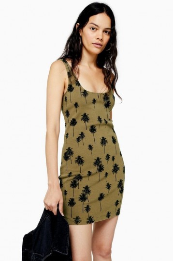 Topshop Khaki Palm Print Tunic Dress