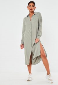 MISSGUIDED khaki utility midi shirt dress