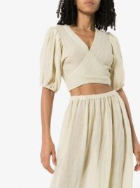 LISA MARIE FERNANDEZ puff-sleeve wrap blouse – summer crop top