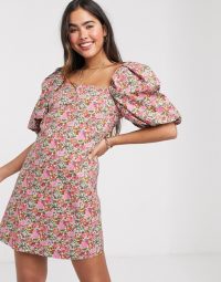 Mango campaign volume sleeve mini dress in pink floral print