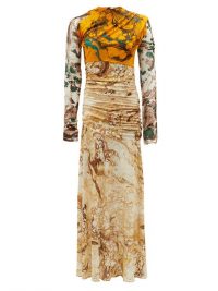 JIL SANDER Marble-print silk-jersey dress ~ ruched mixed print dresses