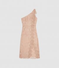 REISS MENA ONE-SHOULDER LACE DRESS NUDE ~ asymmetric neckline