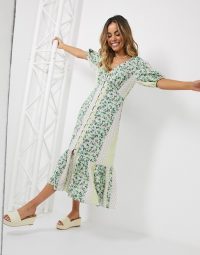 Miss Selfridge midi dress in spliced floral print green