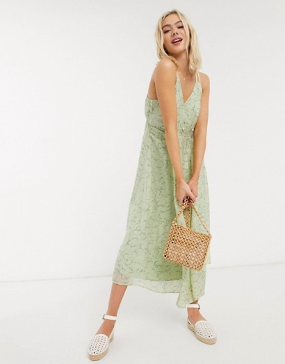 Moon River patterned ruched front midi dress in lime multi ~ feminine summer dresses