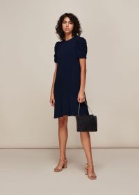 WHISTLES GEORGINA ZIP DRESS NAVY / ruched sleeve dresses