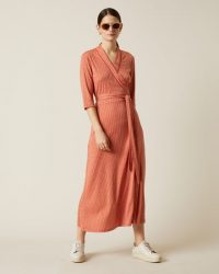 JIGSAW PETAL GEO WRAP JERSEY DRESS CORAL