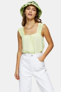 TOPSHOP PETITE Lime Green Button Frill Cami