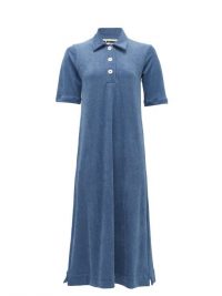 JIL SANDER Point-collar cotton-terry midi dress in blue ~ effortless style