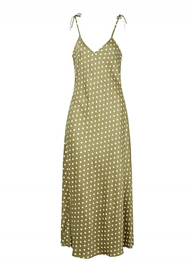 RACIL Olive polka dot-print midi dress ~ green slip dresses