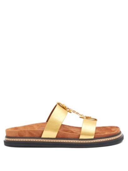 ALTUZARRA Rosko chain and metallic-leather slides in gold