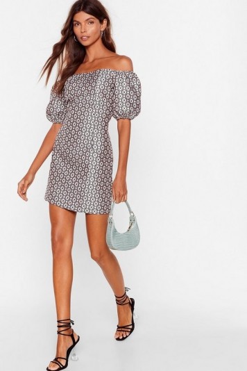 NASTY GAL Show It Off-the-Shoulder Jacquard Mini Dress ~ bardot dresses