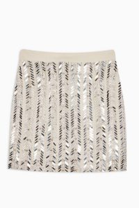 TOPSHOP Silver Mirrored Chevron Embellished Mini Skirt