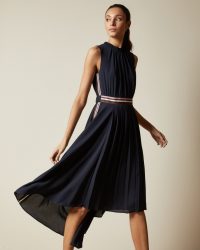 TED BAKER DAMSIA Sleeveless dip hem midi dress navy ~ asymmetric dresses