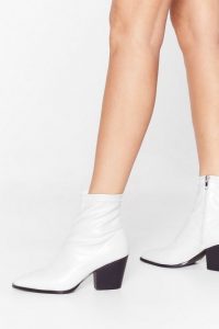 NASTY GAL Step On Up Western Ankle Boots White