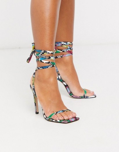 Steve Madden Uplift heel sandal with square toe in snake – multicoloured strappy heels