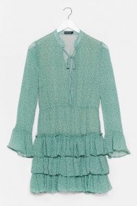 NASTY GAL There’s Frill Time Spotty Mini Dress Sage – tiered dresses