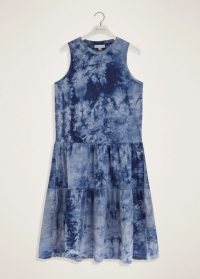 WAREHOUSE TIE DYE TIERED DRESS BLUE PATTERN / sleeveless relaxed fit dresses