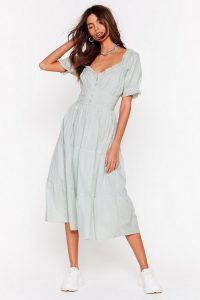 NASTY GAL Tier for You Broderie Anglaise Midi Dress Sage ~ tiered summer dresses