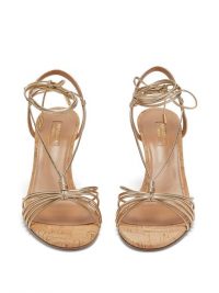 AQUAZZURA Whisper 85 metallic-pink wedge sandals ~ strappy summer wdges