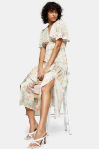 Topshop Willow Floral Print Angel Sleeve Midi Dress