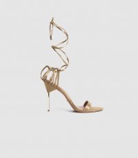 REISS ZHANE SATIN STRAPPY WRAP SANDALS GOLD