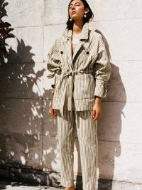 MARA HOFFMAN Arlo single-breasted drawstring striped jacket