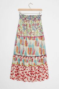 ANTHROPOLOGIE Faaria Tiered Maxi Skirt / mixed print summer skirts