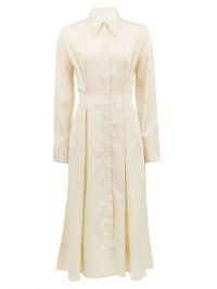 SSŌNE Balance pleated striped-satin midi shirt dress in cream