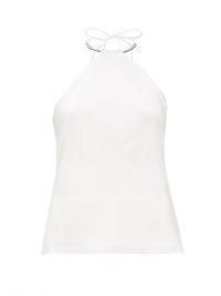 GALVAN Bari metal-collar halter-neck satin camisole ~ white halterneck cami