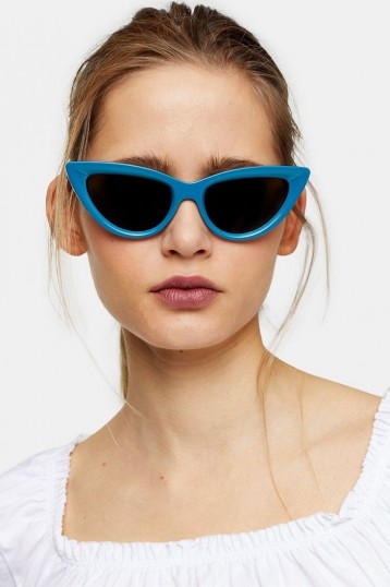 TOPSHOP CECE Teal Feline Contrast Sunglasses | blue vintage look frames