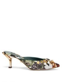 DOLCE & GABBANA Crystal-embellished floral-jacquard mules / jewelled printed mule