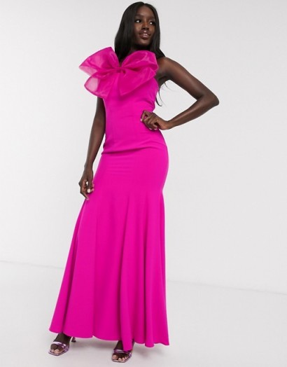 Dolly & Delicious exclusive bandeau fishtail maxi dress with large bow detail in hot pink – bright & beautiful occasion dresses