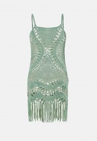 MISSGUIDED green crochet fringed mini dress – knitted dresses