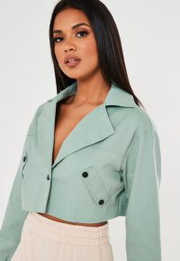 MISSGUIDED green cropped pocket detail shacket – crop hem shackets