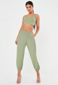 MISSGUIDED green oversized ribbed joggers