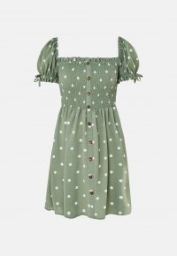 MISSGUIDED green polka dot shirred bust skater dress