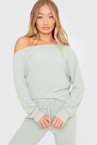 JAC JOSSA SAGE RIB LOUNGE OFF SHOULDER CO-ORD TOP – loungewear