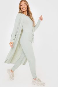 JAC JOSSA SAGE RIBBED MIDI DUSTER – green longline cardigan