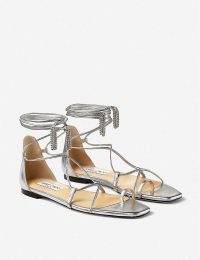 JIMMY CHOO Tassel-embellished metallic leather sandals in silver/crystal