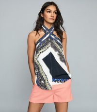 Reiss JOANNA SCARF-PRINT HALTERNECK TOP BLUE / summer halter tops